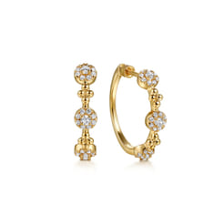 14K Yellow Gold Bujukan Diamond Cluster Classic Hoop Earrings