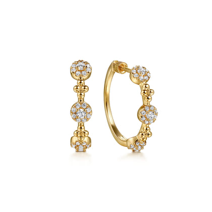 14K Yellow Gold Bujukan Diamond Cluster Classic Hoop Earrings