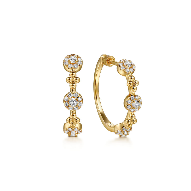 14K Yellow Gold Bujukan Diamond Cluster Classic Hoop Earrings - 0.5 ct - Shot 1