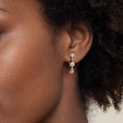 14K Yellow Gold Bujukan Diamond Cluster Classic Hoop Earrings