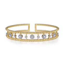 14K Yellow Gold Bujukan Diamond Cluster Cuff Bangle