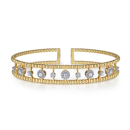 14K Yellow Gold Bujukan Diamond Cluster Cuff Bangle