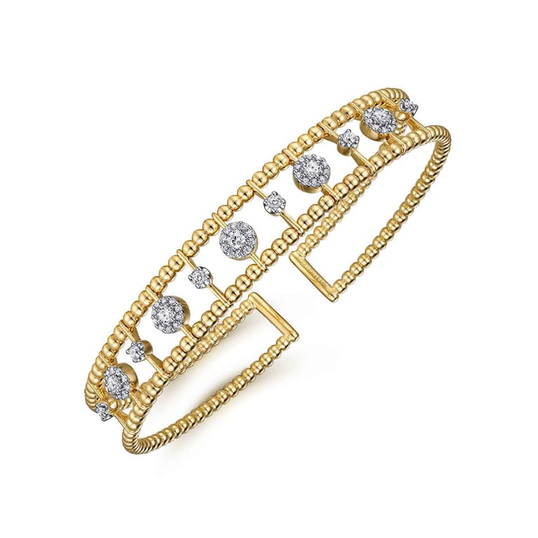 14K Yellow Gold Bujukan Diamond Cluster Cuff Bangle - 0.66 ct - Shot 2