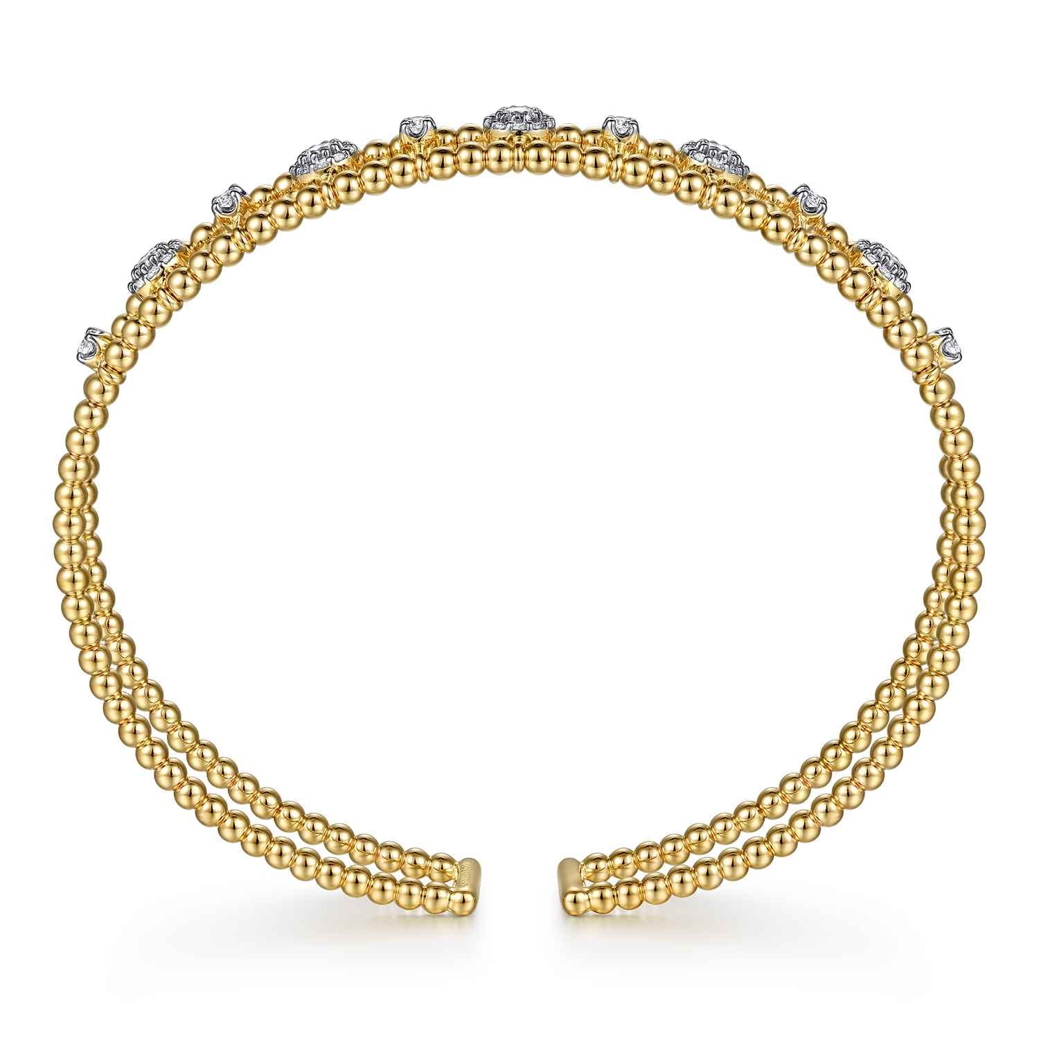 14K Yellow Gold Bujukan Diamond Cluster Cuff Bangle - 0.66 ct - Shot 3