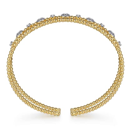 14K Yellow Gold Bujukan Diamond Cluster Cuff Bangle