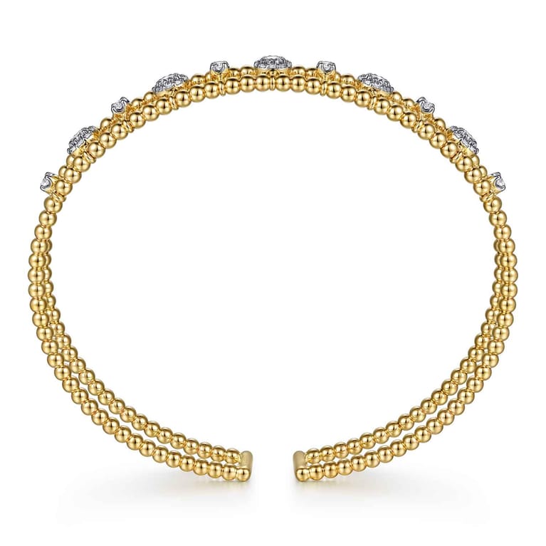 14K Yellow Gold Bujukan Diamond Cluster Cuff Bangle - 0.66 ct - Shot 3