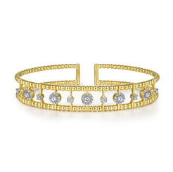 14K Yellow Gold Bujukan Diamond Cluster Cuff Bangle