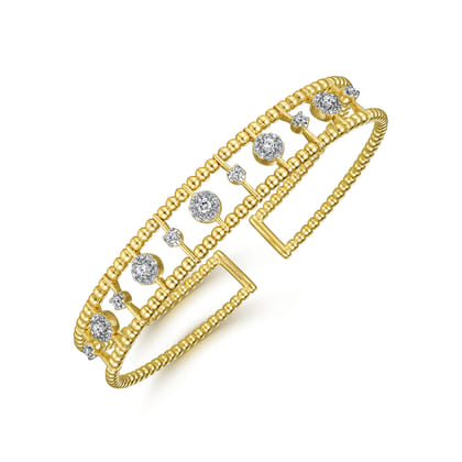 14K Yellow Gold Bujukan Diamond Cluster Cuff Bangle