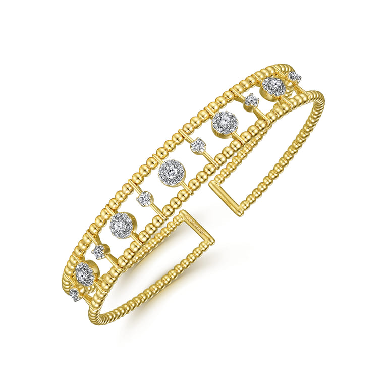 14K Yellow Gold Bujukan Diamond Cluster Cuff Bangle - 0.7 ct - Shot 2