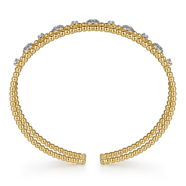 14K Yellow Gold Bujukan Diamond Cluster Cuff Bangle - 0.7 ct - Shot 3