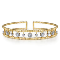 14K Yellow Gold Bujukan Diamond Cluster Cuff Bangle