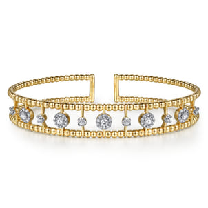 14K Yellow Gold Bujukan Diamond Cluster Cuff Bangle