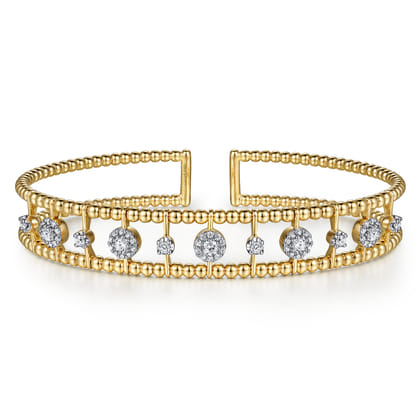 14K Yellow Gold Bujukan Diamond Cluster Cuff Bangle