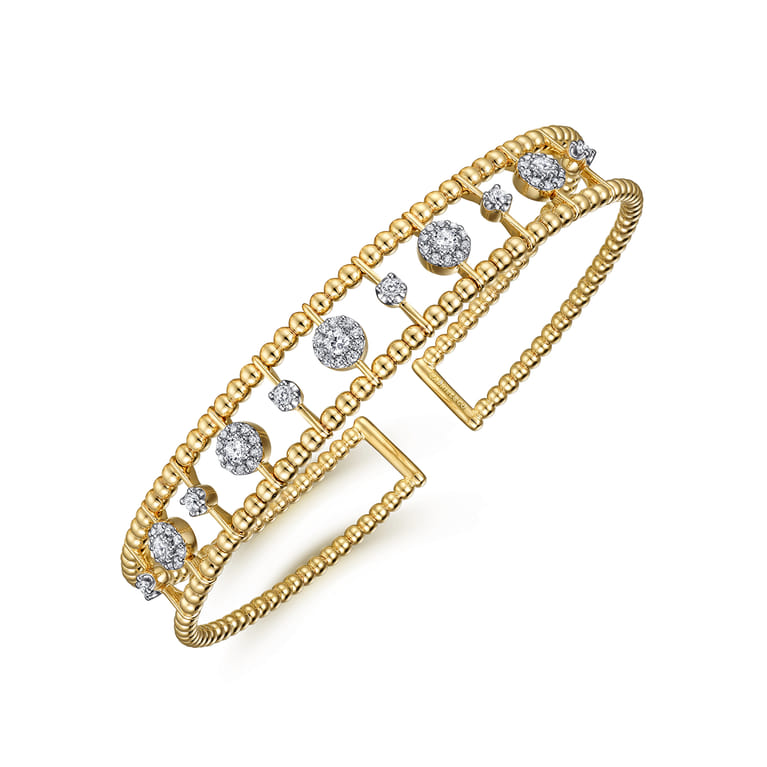 14K Yellow Gold Bujukan Diamond Cluster Cuff Bangle - 0.66 ct - Shot 2