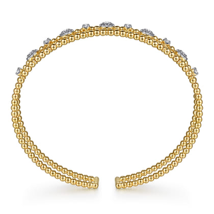 14K Yellow Gold Bujukan Diamond Cluster Cuff Bangle