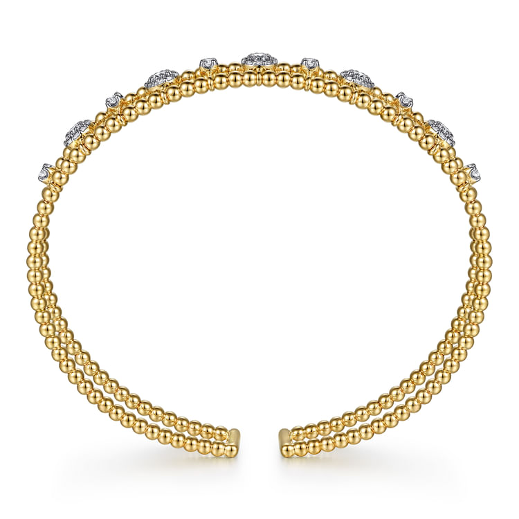 14K Yellow Gold Bujukan Diamond Cluster Cuff Bangle