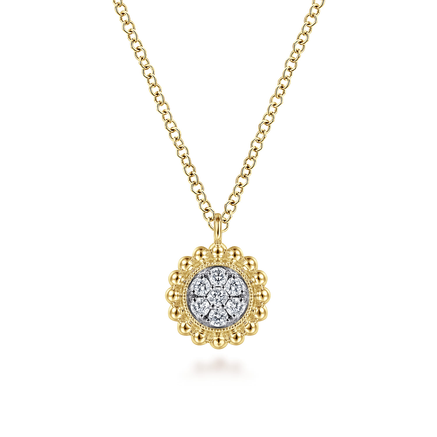 14K Yellow Gold Bujukan Diamond Cluster Pendant Necklace - 0.1 ct - Shot 1