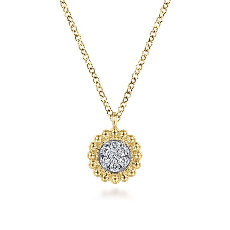 14K Yellow Gold Bujukan Diamond Cluster Pendant Necklace - 0.1 ct - Shot 1