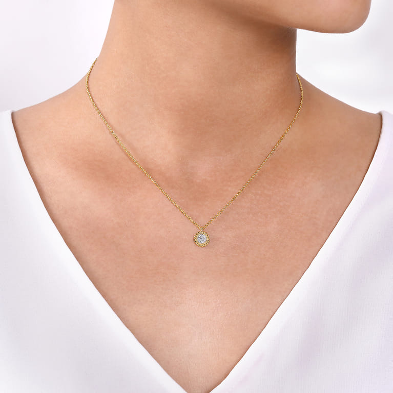14K Yellow Gold Bujukan Diamond Cluster Pendant Necklace - 0.1 ct - Shot 3