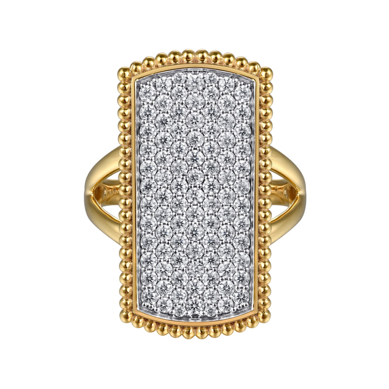 14K Yellow Gold Bujukan Diamond Cluster Signet Ring - 1.05 ct - Shot 1