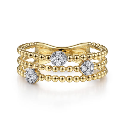 14K Yellow Gold Bujukan Diamond Cluster Stations Easy Stackable Ring