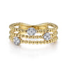 14K Yellow Gold Bujukan Diamond Cluster Stations Easy Stackable Ring - 0.09 ct