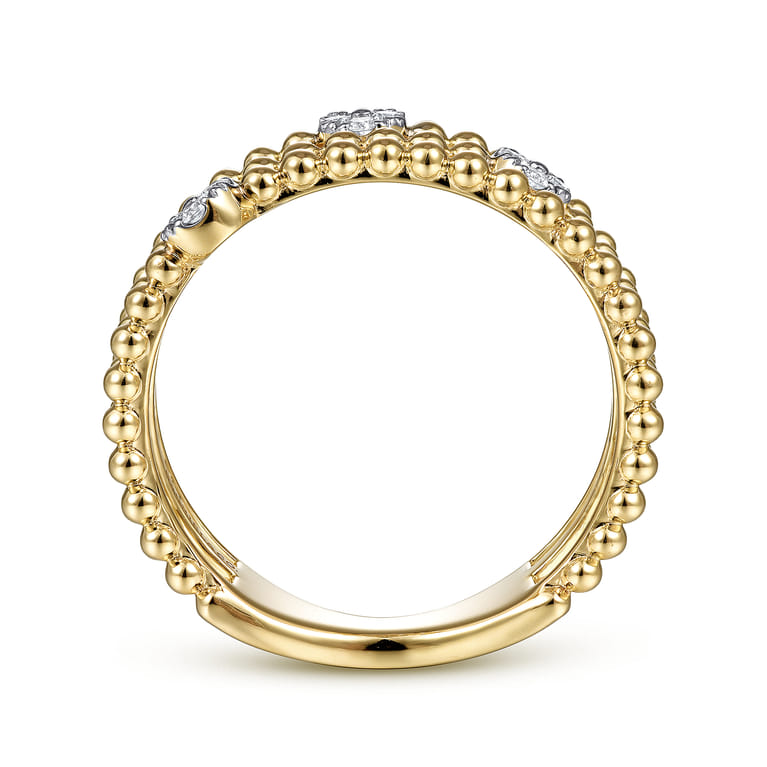 14K Yellow Gold Bujukan Diamond Cluster Stations Easy Stackable Ring - 0.09 ct - Shot 2