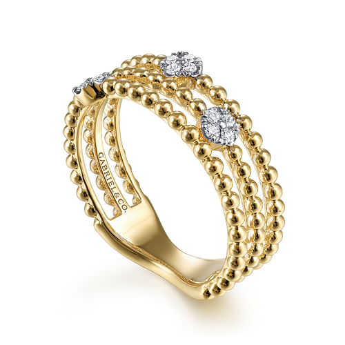 14K Yellow Gold Bujukan Diamond Cluster Stations Easy Stackable Ring - 0.09 ct - Shot 3