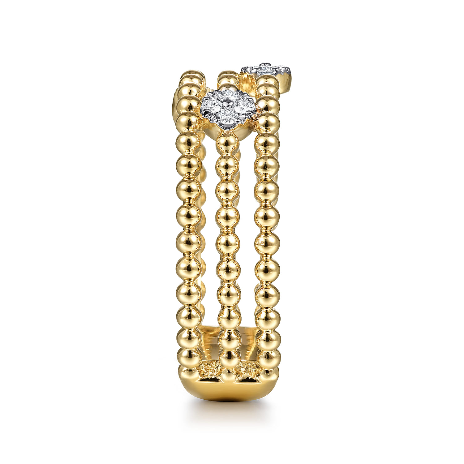 14K Yellow Gold Bujukan Diamond Cluster Stations Easy Stackable Ring - 0.09 ct - Shot 4