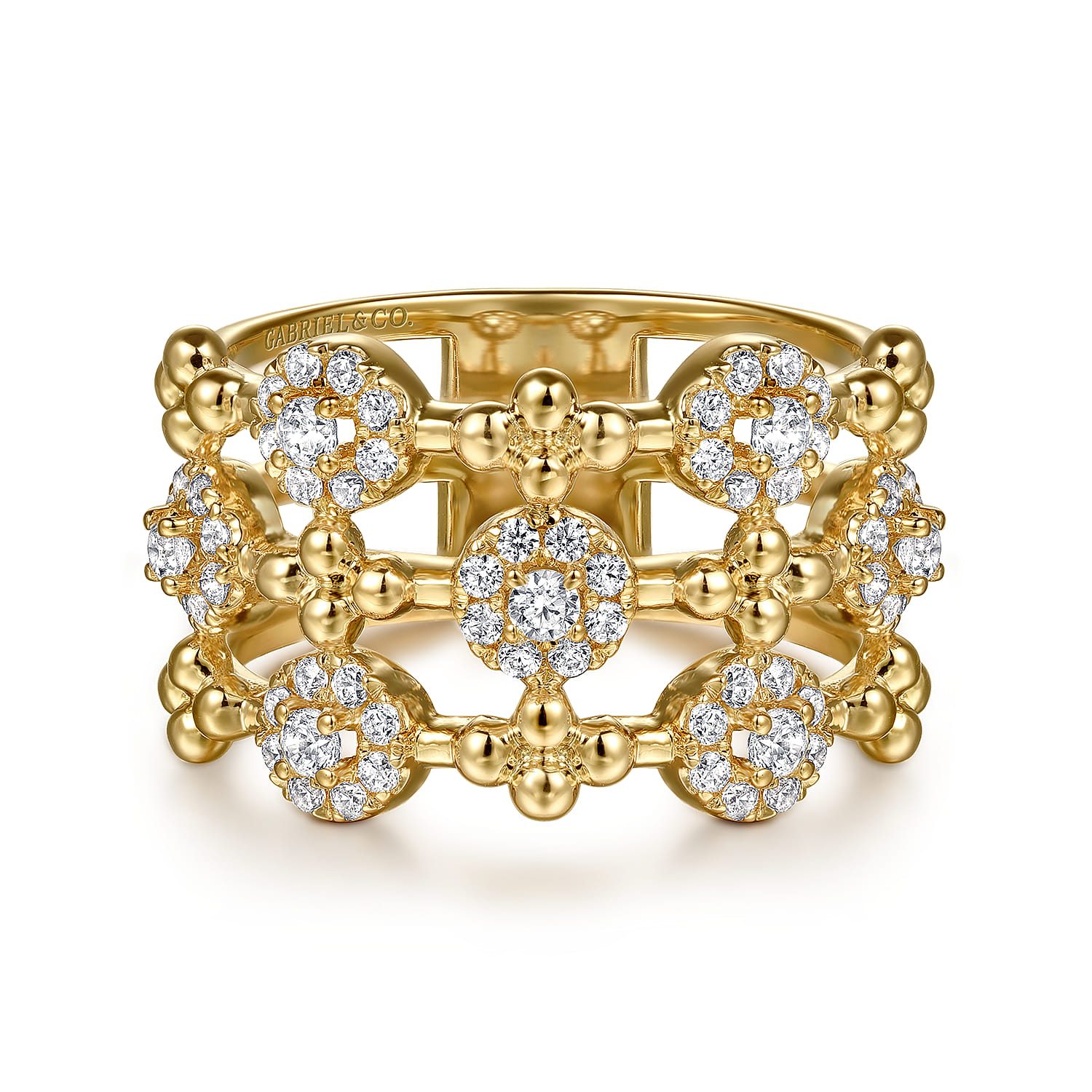 14K Yellow Gold Bujukan Diamond Cluster Wide Band Ring - 0.5 ct - Shot 1