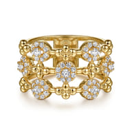 14K Yellow Gold Bujukan Diamond Cluster Wide Band Ring