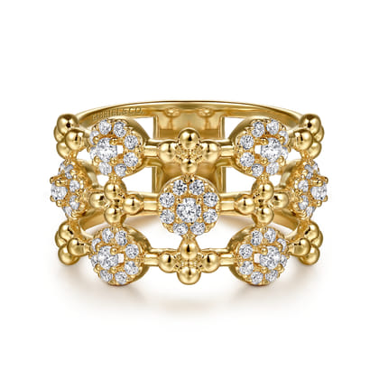 14K Yellow Gold Bujukan Diamond Cluster Wide Band Ring