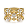 14K Yellow Gold Bujukan Diamond Cluster Wide Band Ring - 0.5 ct