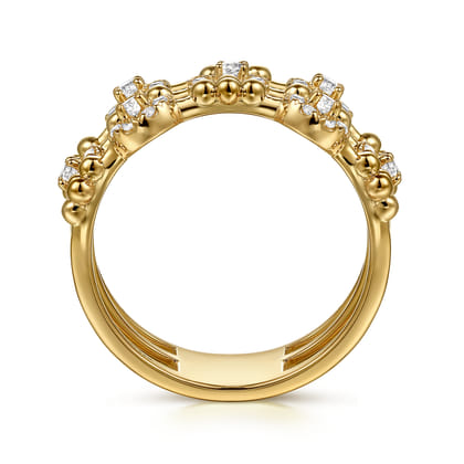 14K Yellow Gold Bujukan Diamond Cluster Wide Band Ring