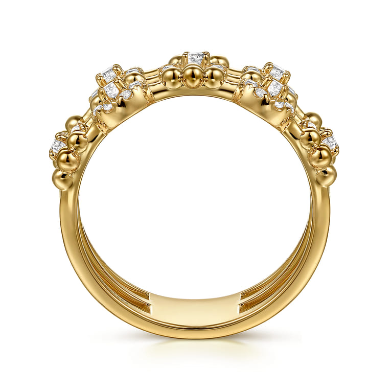 14K Yellow Gold Bujukan Diamond Cluster Wide Band Ring - 0.5 ct - Shot 2