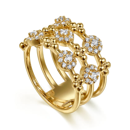 14K Yellow Gold Bujukan Diamond Cluster Wide Band Ring