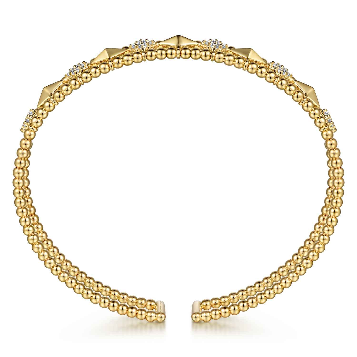 14K Yellow Gold Bujukan Diamond Cluster and Gold Pyramid Cuff Bangle - 0.57 ct - Shot 3