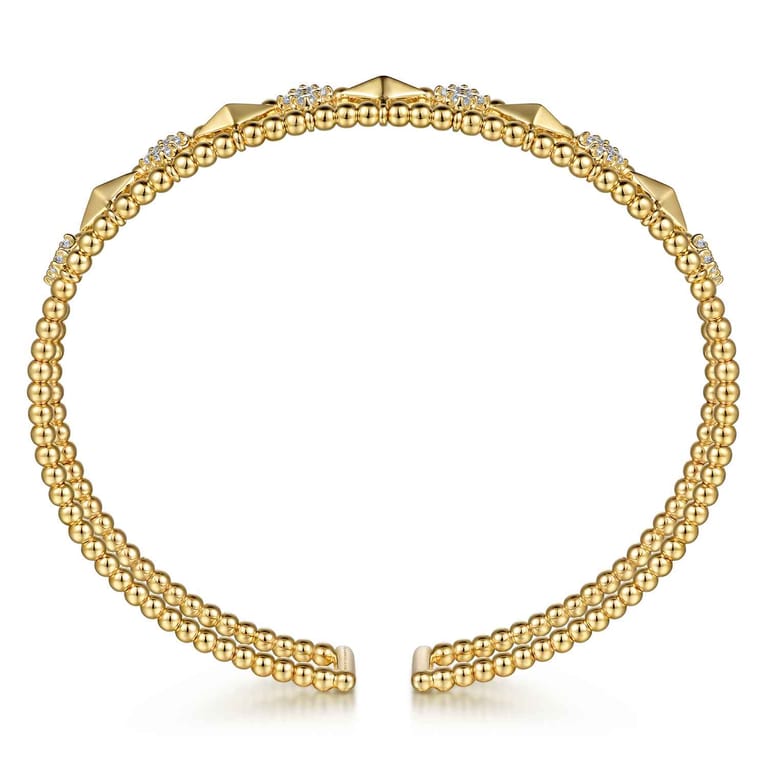 14K Yellow Gold Bujukan Diamond Cluster and Gold Pyramid Cuff Bangle - 0.57 ct - Shot 3