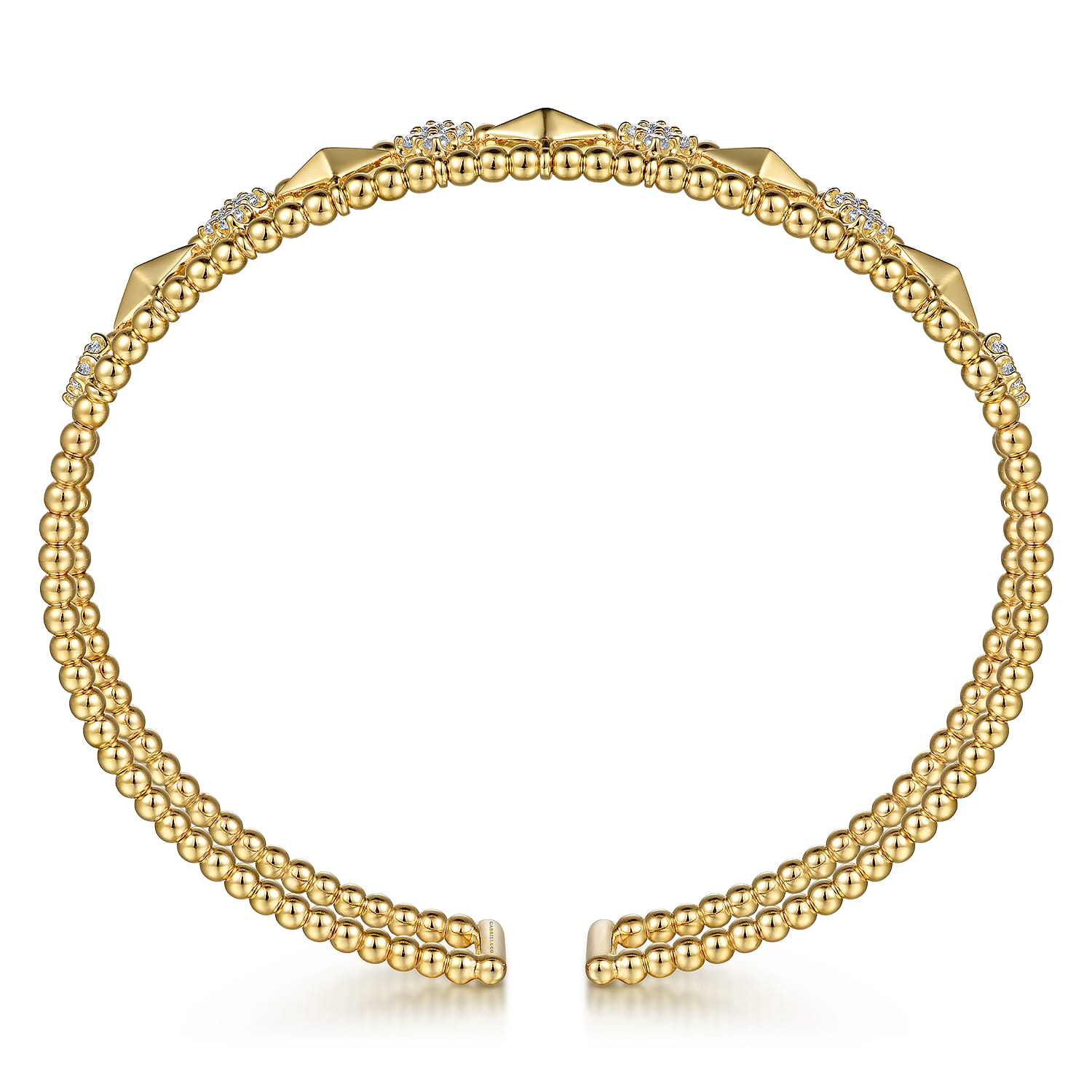 14K Yellow Gold Bujukan Diamond Cluster and Gold Pyramid Cuff Bangle - 0.6 ct - Shot 3