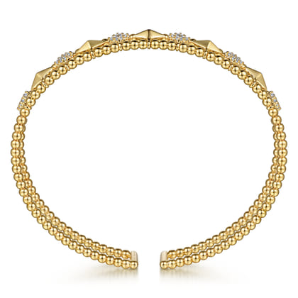 14K Yellow Gold Bujukan Diamond Cluster and Gold Pyramid Cuff Bangle