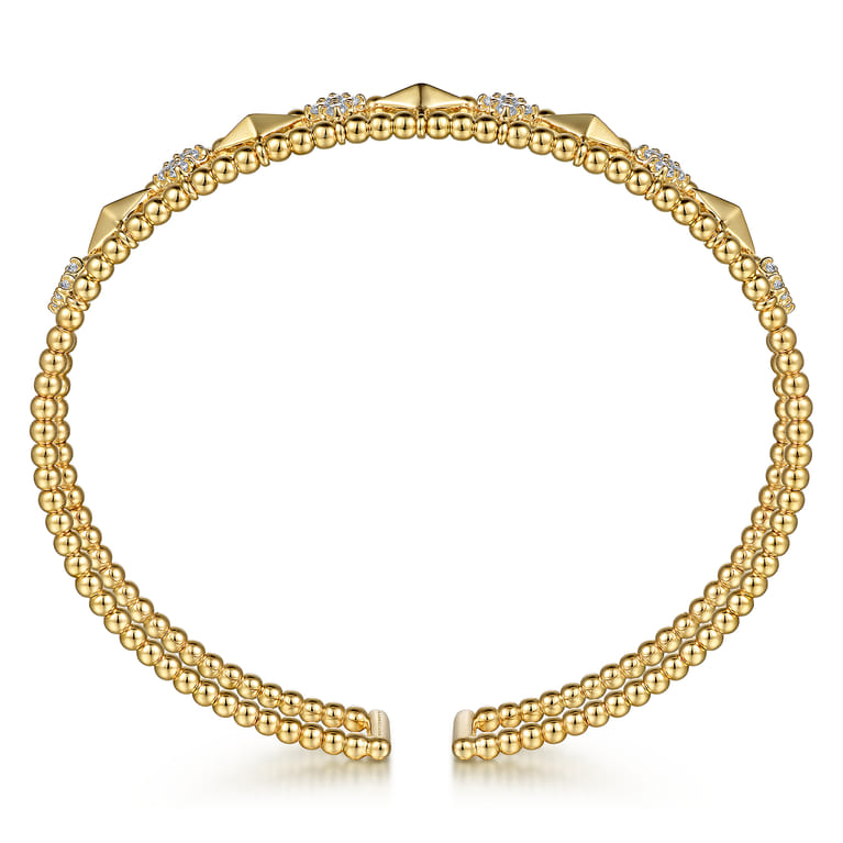 14K Yellow Gold Bujukan Diamond Cluster and Gold Pyramid Cuff Bangle - 0.6 ct - Shot 3
