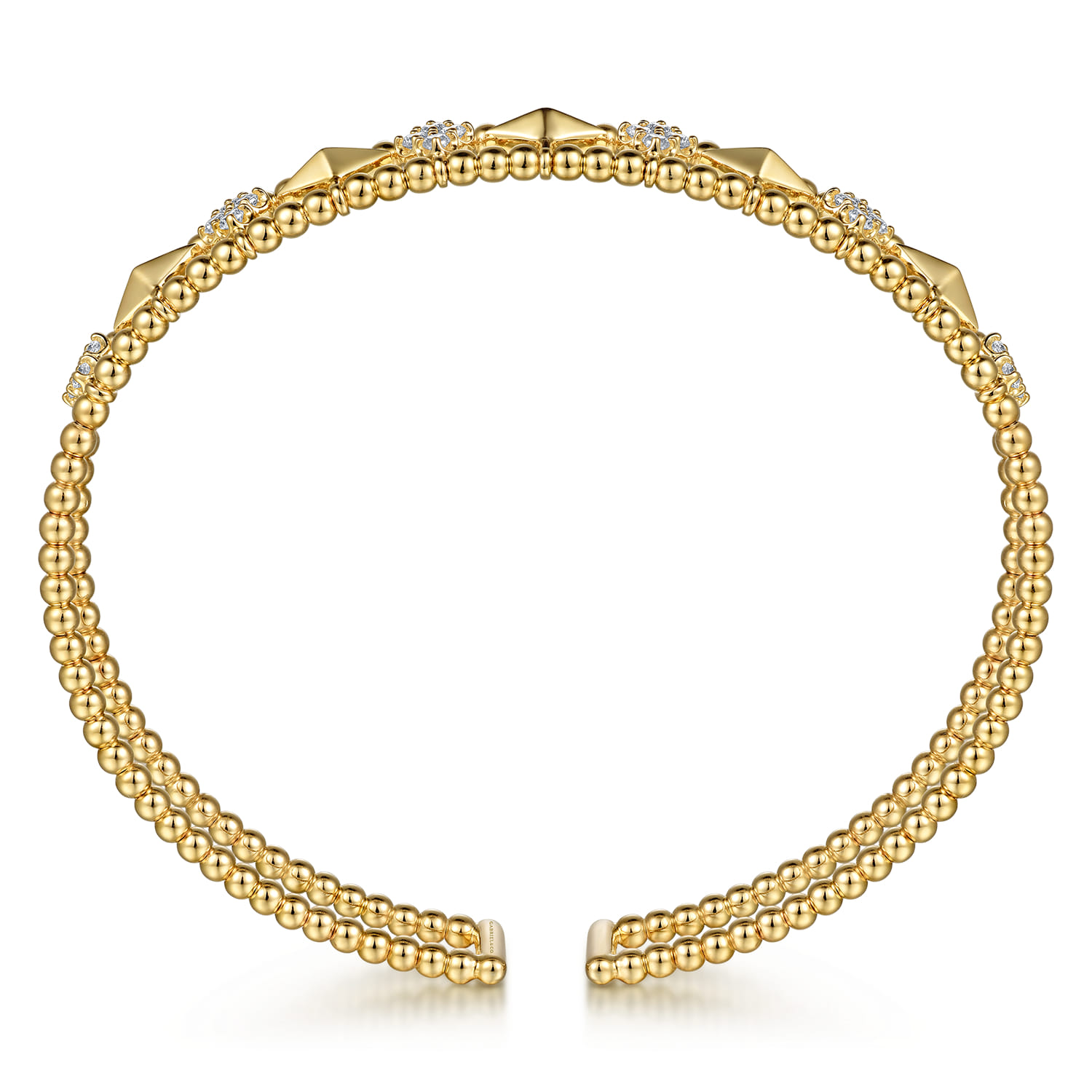 14K Yellow Gold Bujukan Diamond Cluster and Gold Pyramid Cuff Bangle - 0.6 ct - Shot 3