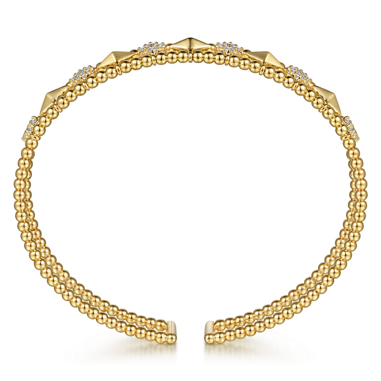 14K Yellow Gold Bujukan Diamond Cluster and Gold Pyramid Cuff Bangle - 0.6 ct - Shot 3