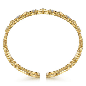 14K Yellow Gold Bujukan Diamond Cluster and Gold Pyramid Cuff Bangle