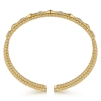 14K Yellow Gold Bujukan Diamond Cluster and Gold Pyramid Cuff Bangle
