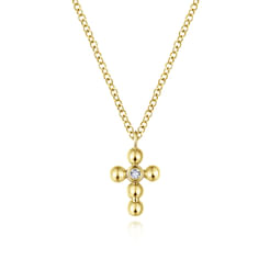 14K Yellow Gold Bujukan Diamond Cross Pendant Necklace