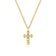 14K Yellow Gold Bujukan Diamond Cross Pendant Necklace
