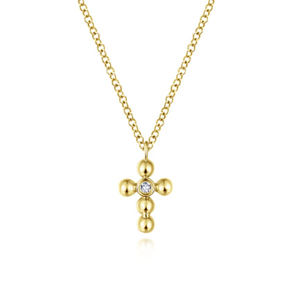 14K Yellow Gold Bujukan Diamond Cross Pendant Necklace