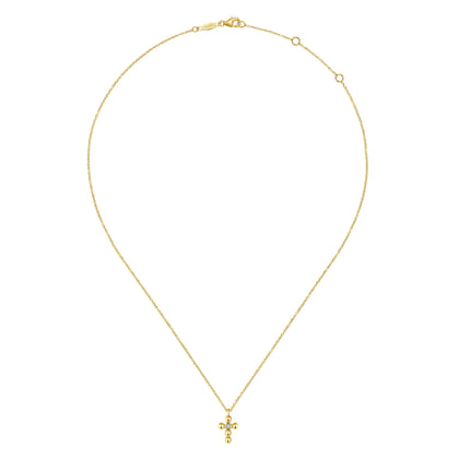 14K Yellow Gold Bujukan Diamond Cross Pendant Necklace