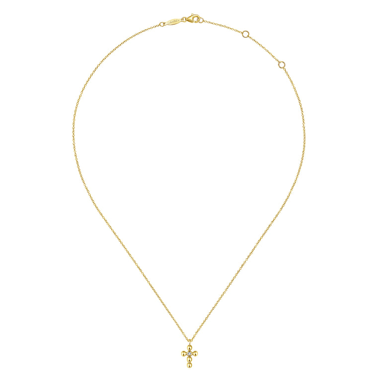 14K Yellow Gold Bujukan Diamond Cross Pendant Necklace - 0.02 ct - Shot 2